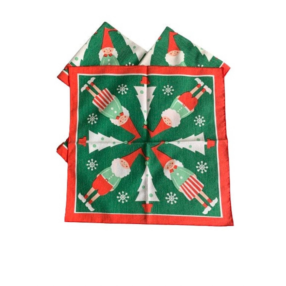 Scandinavian Christmas Cotton Napkin Set Modern Danish Dutch Boy Girl Design